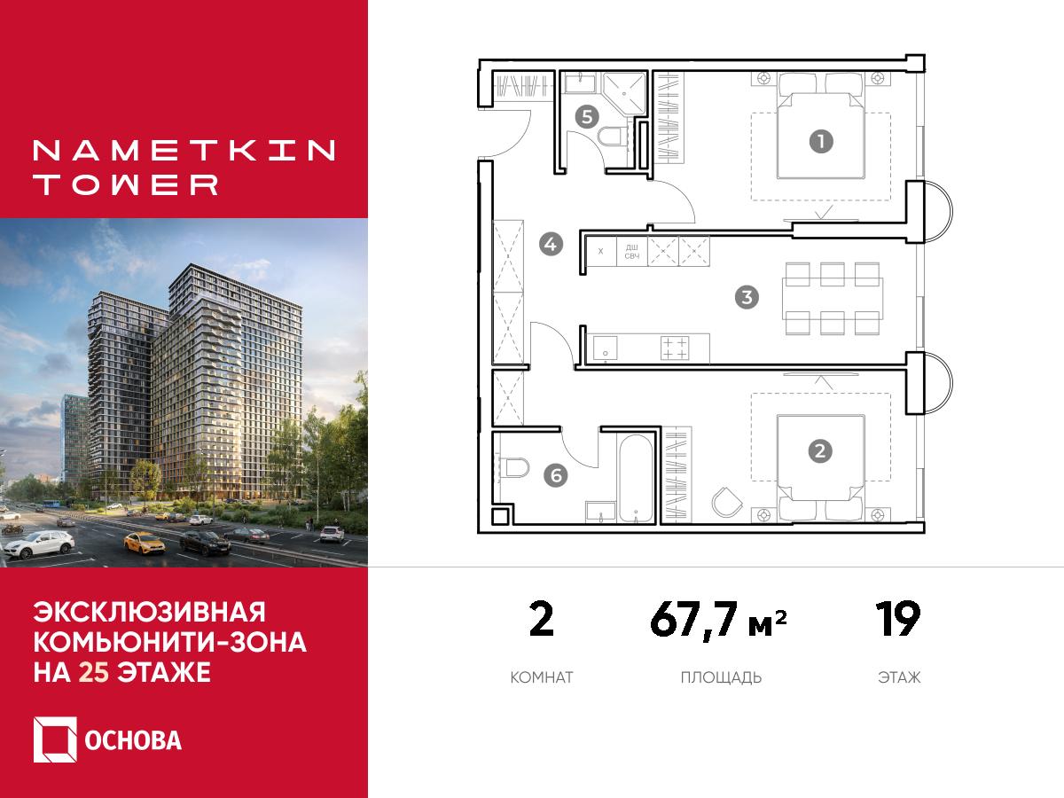 Планировка 2-комнатная квартира в ЖК Nametkin Tower (Наметкин Тауэр)