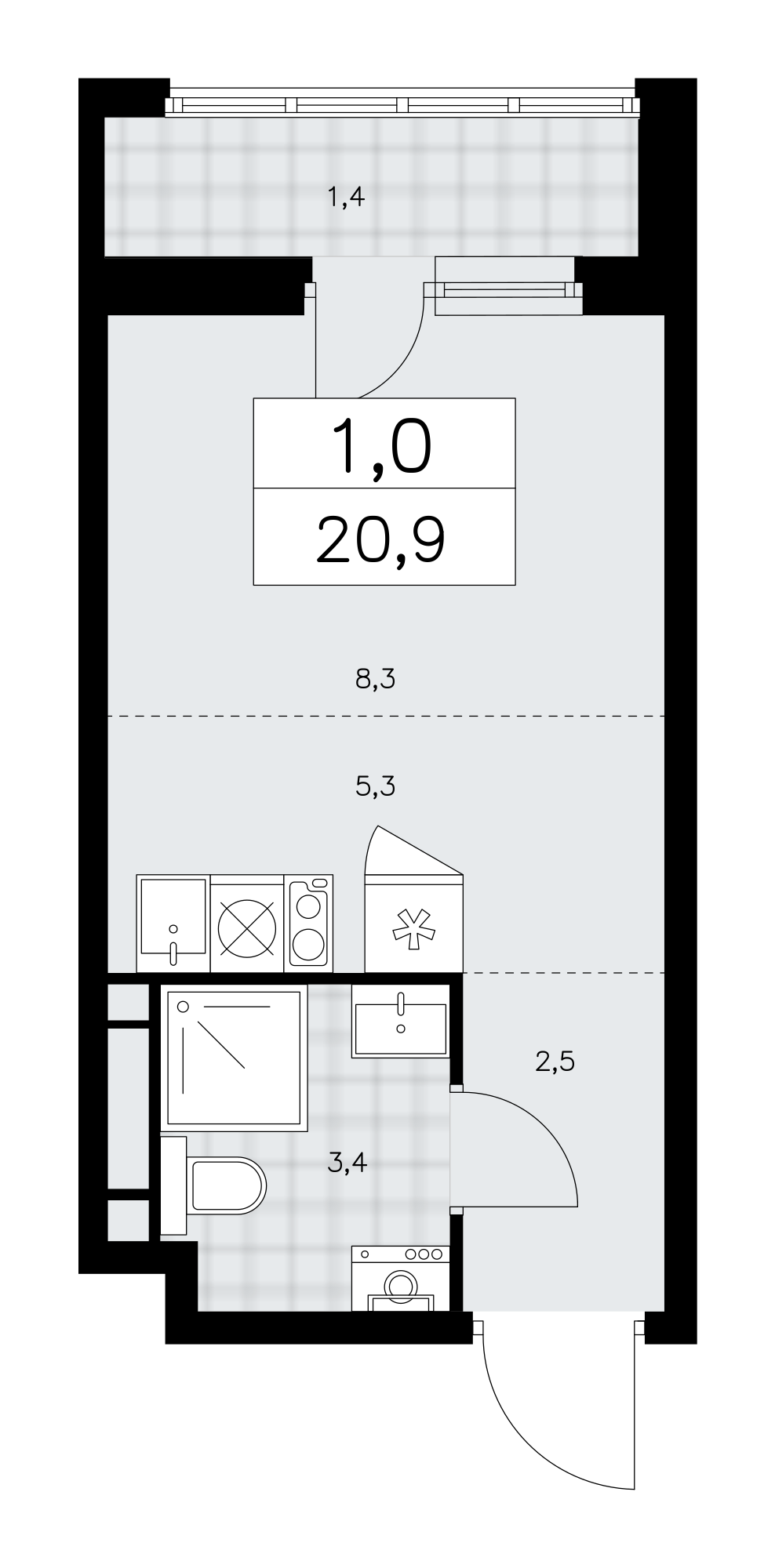 Планировка 1-комнатная квартира в ЖК "Дзен-кварталы"