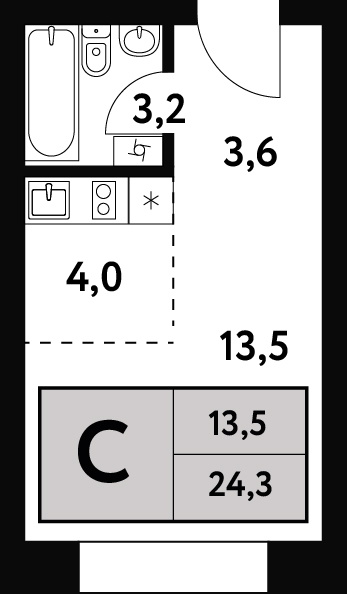Планировка Студийная планировка в ЖК "Фестиваль парк 2"