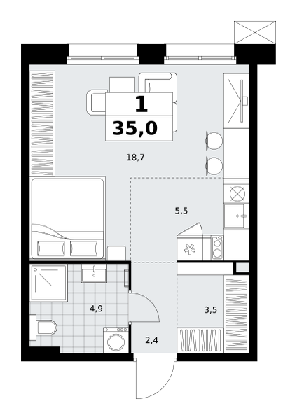 Планировка 1-комнатная квартира в ЖК "Дзен-кварталы"