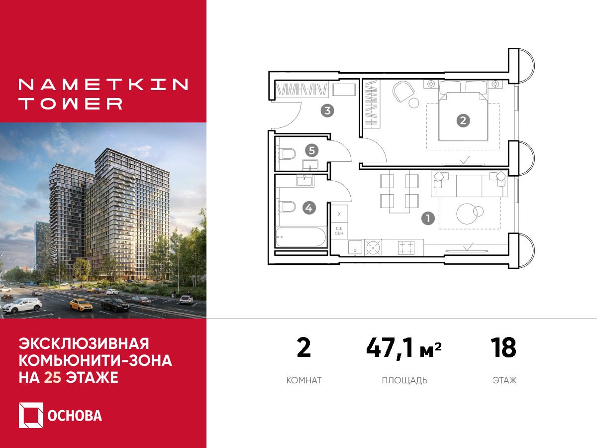 Планировка 2-комнатная квартира в ЖК Nametkin Tower (Наметкин Тауэр)