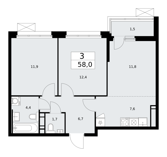 Планировка 3-комнатная квартира в Жилой район "Скандинавия"