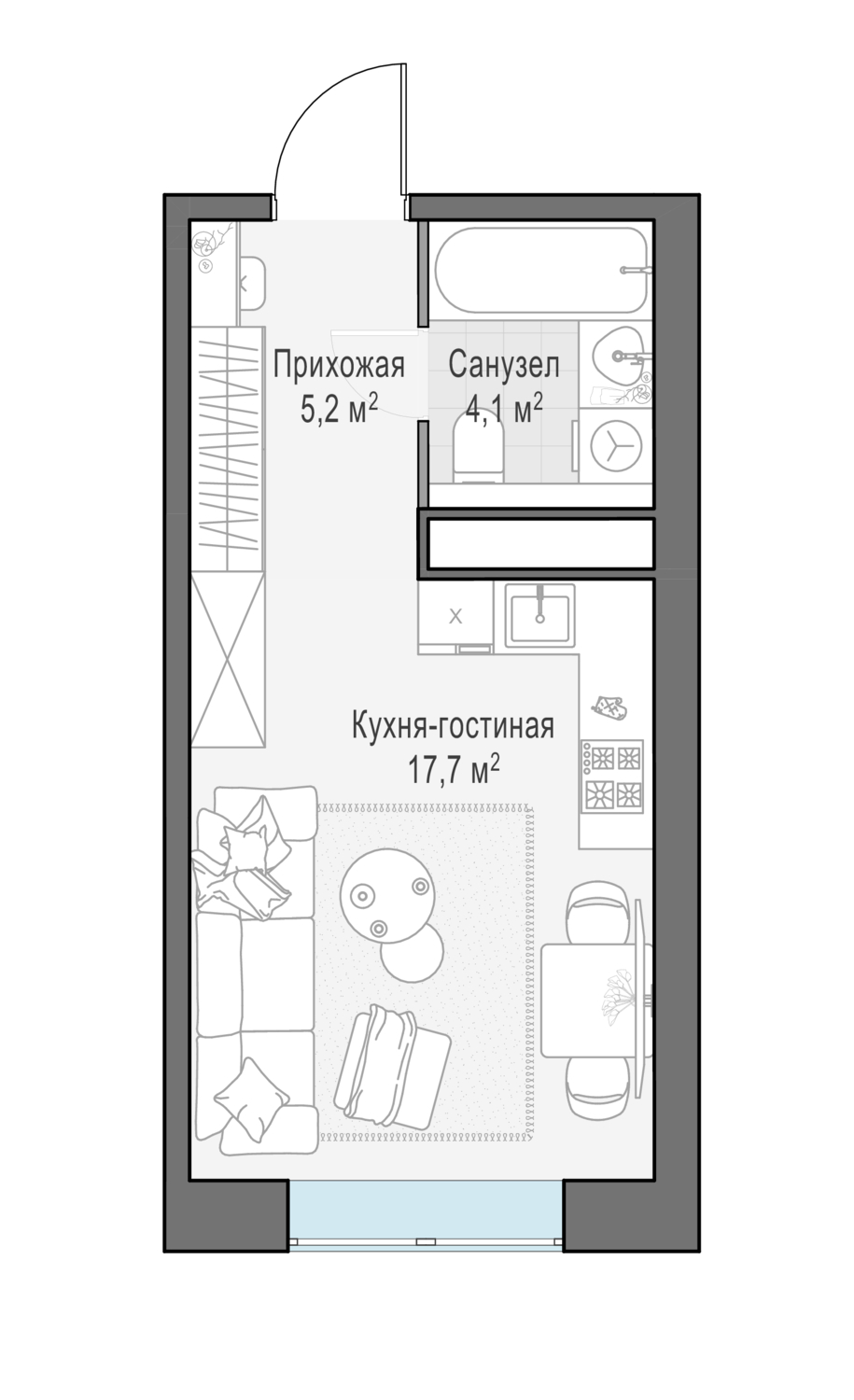 Планировка Студийная планировка в ЖК West Garden (Вест Гарден)