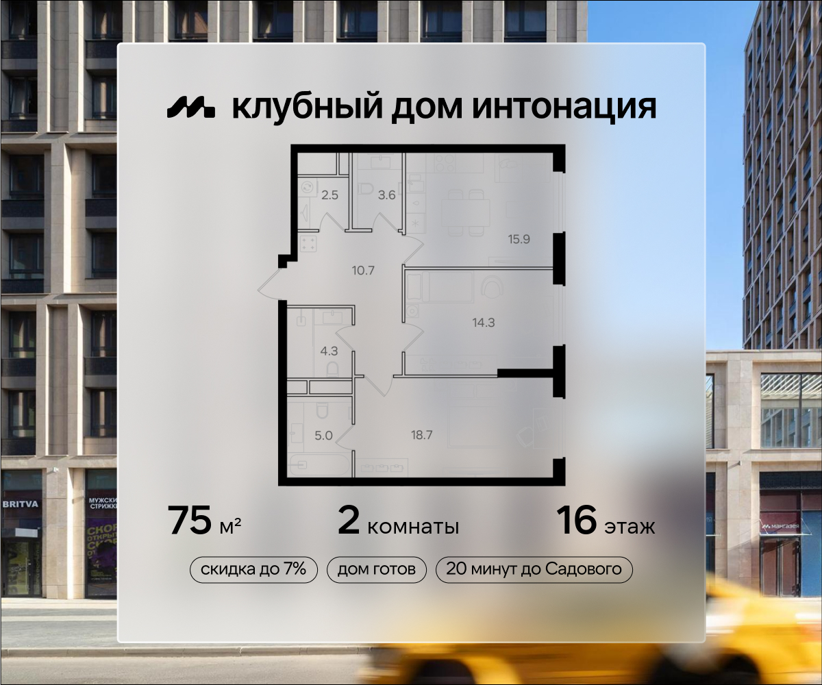 Планировка 2-комнатная квартира в ЖК "Интонация"