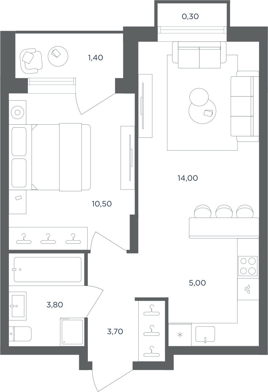 Планировка 2-комнатная квартира в ЖК "Равновесие"