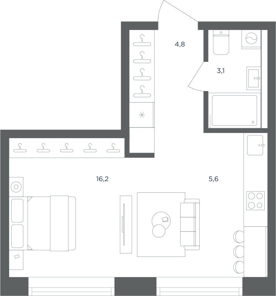 Планировка Студийная планировка в ЖК "Равновесие"