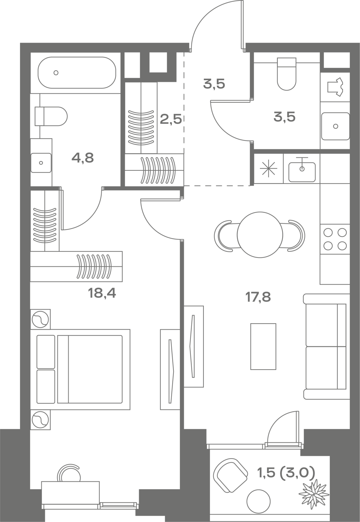 Планировка 1-комнатная квартира в ЖК Soul (Соул)