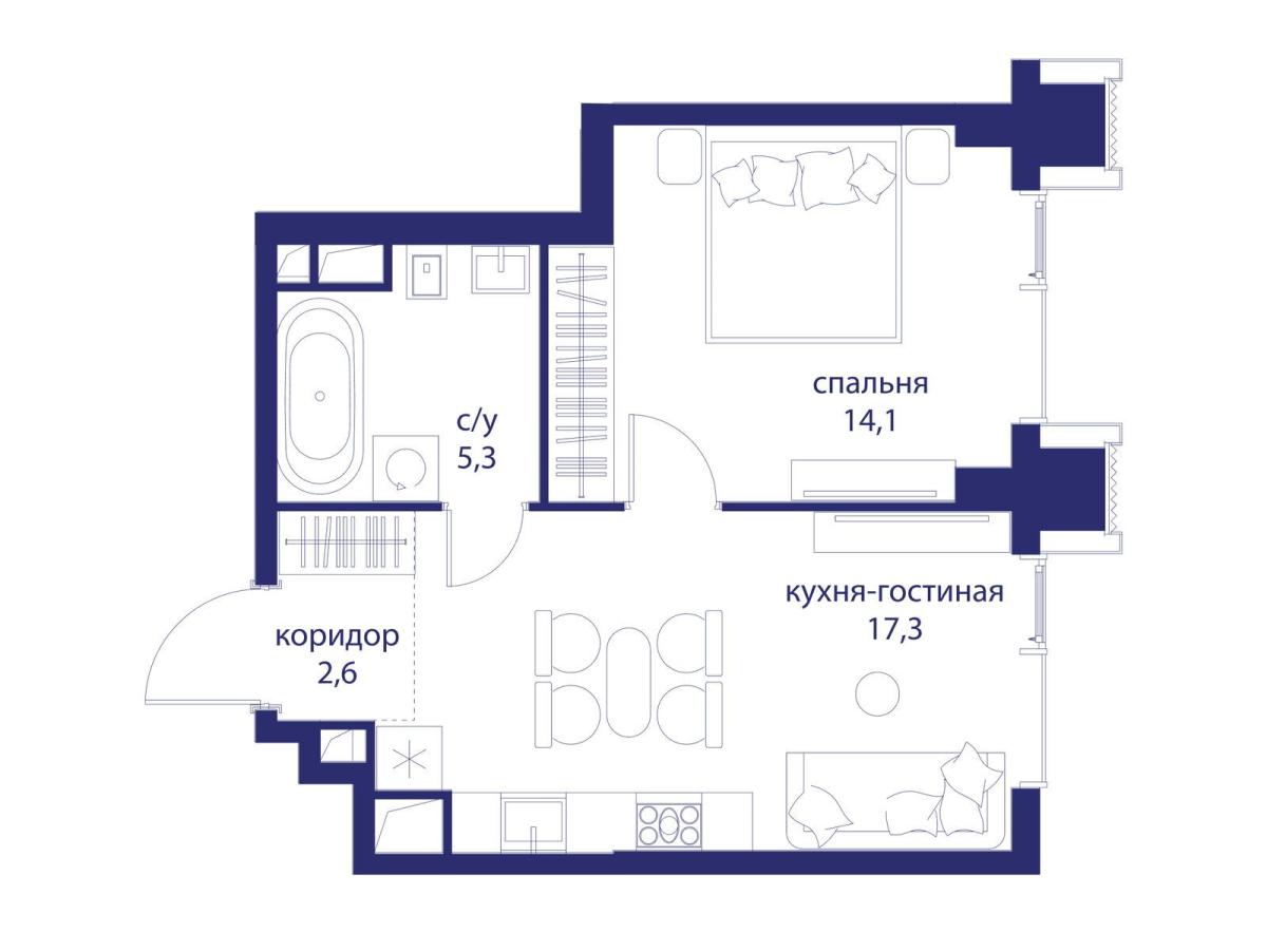 Планировка 1-комнатная квартира в ЖК "Событие"
