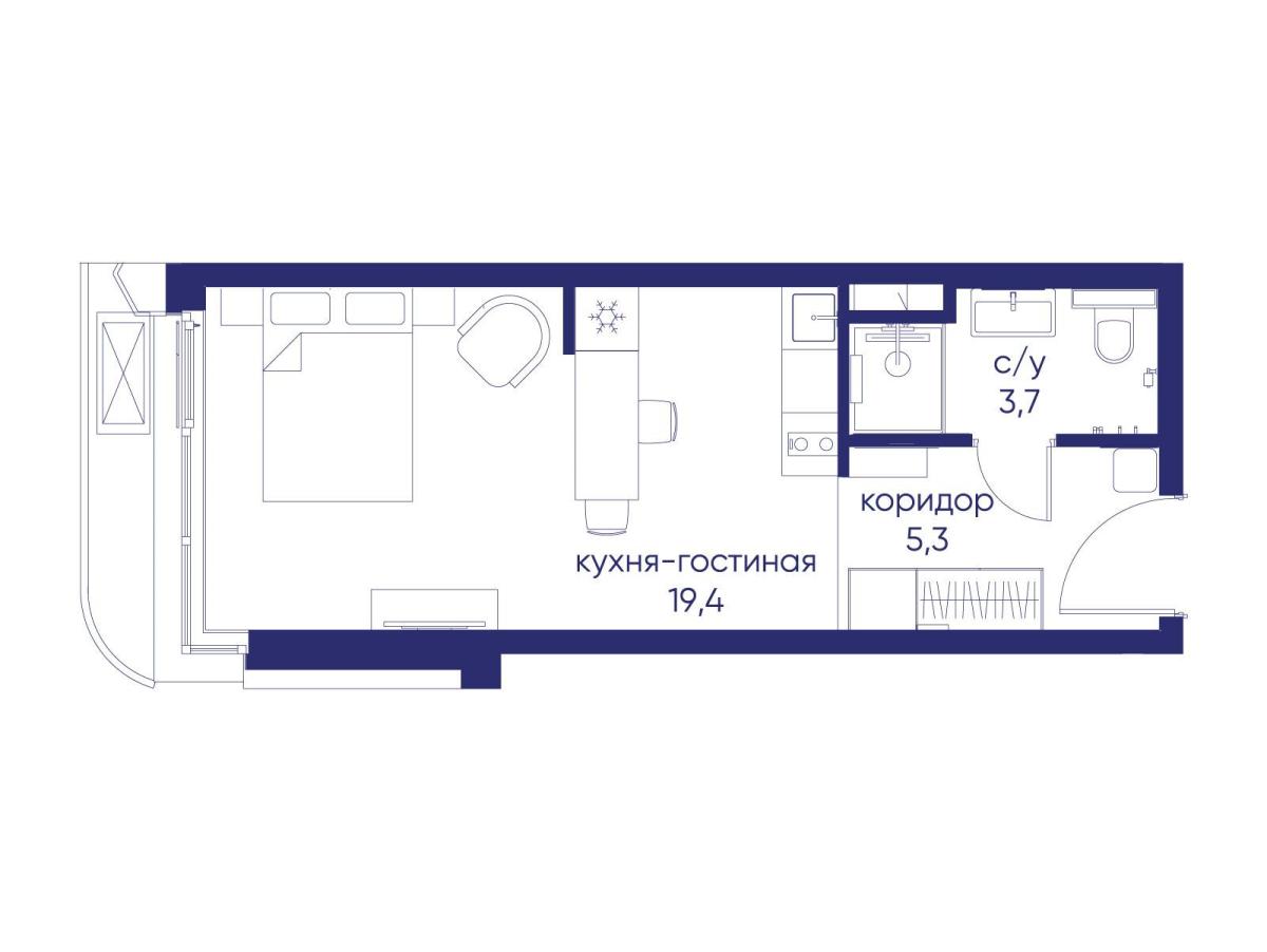 Планировка Студийная планировка в ЖК "Остров"