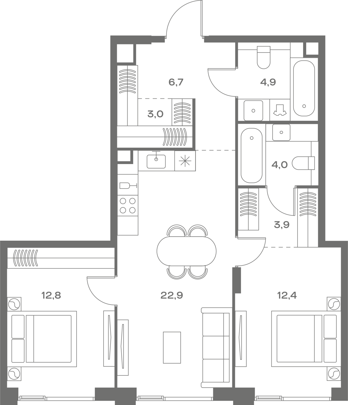 Планировка 2-комнатная квартира в ЖК Soul (Соул)