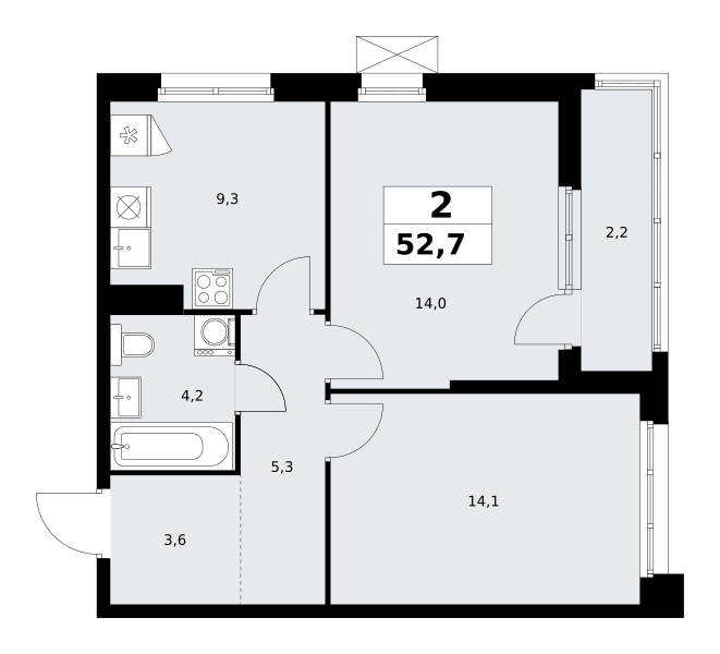 Планировка 2-комнатная квартира в ЖК "Прокшино"