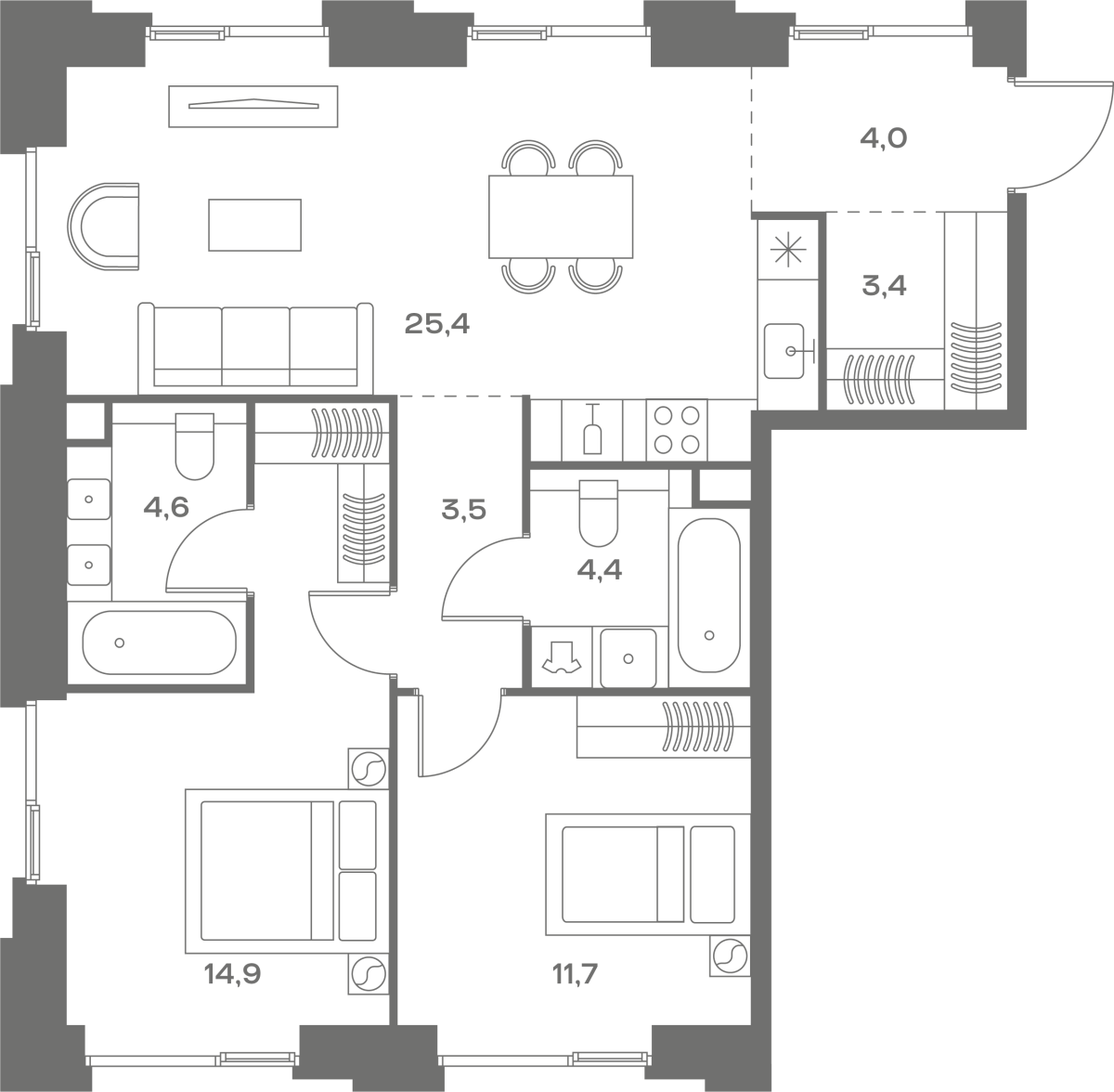 Планировка 2-комнатная квартира в ЖК Soul (Соул)