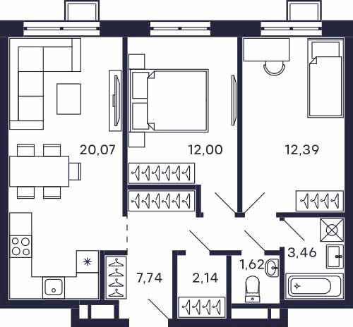 Планировка 2-комнатная квартира в Квартал "Тетрис"