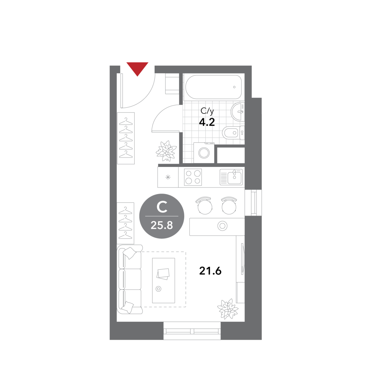 Планировка Студийная планировка в ЖК Voxhall (Воксхолл)
