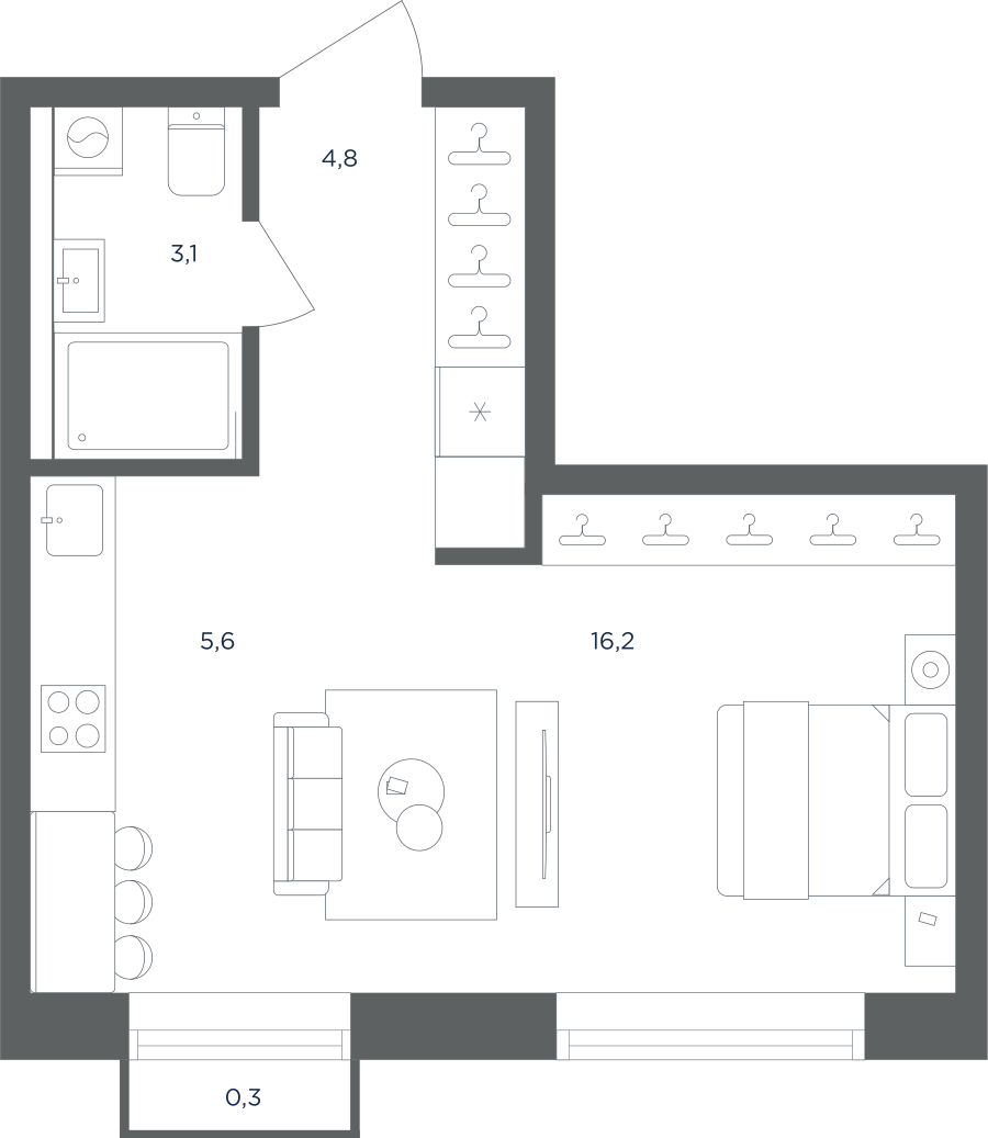 Планировка Студийная планировка в ЖК "Равновесие"