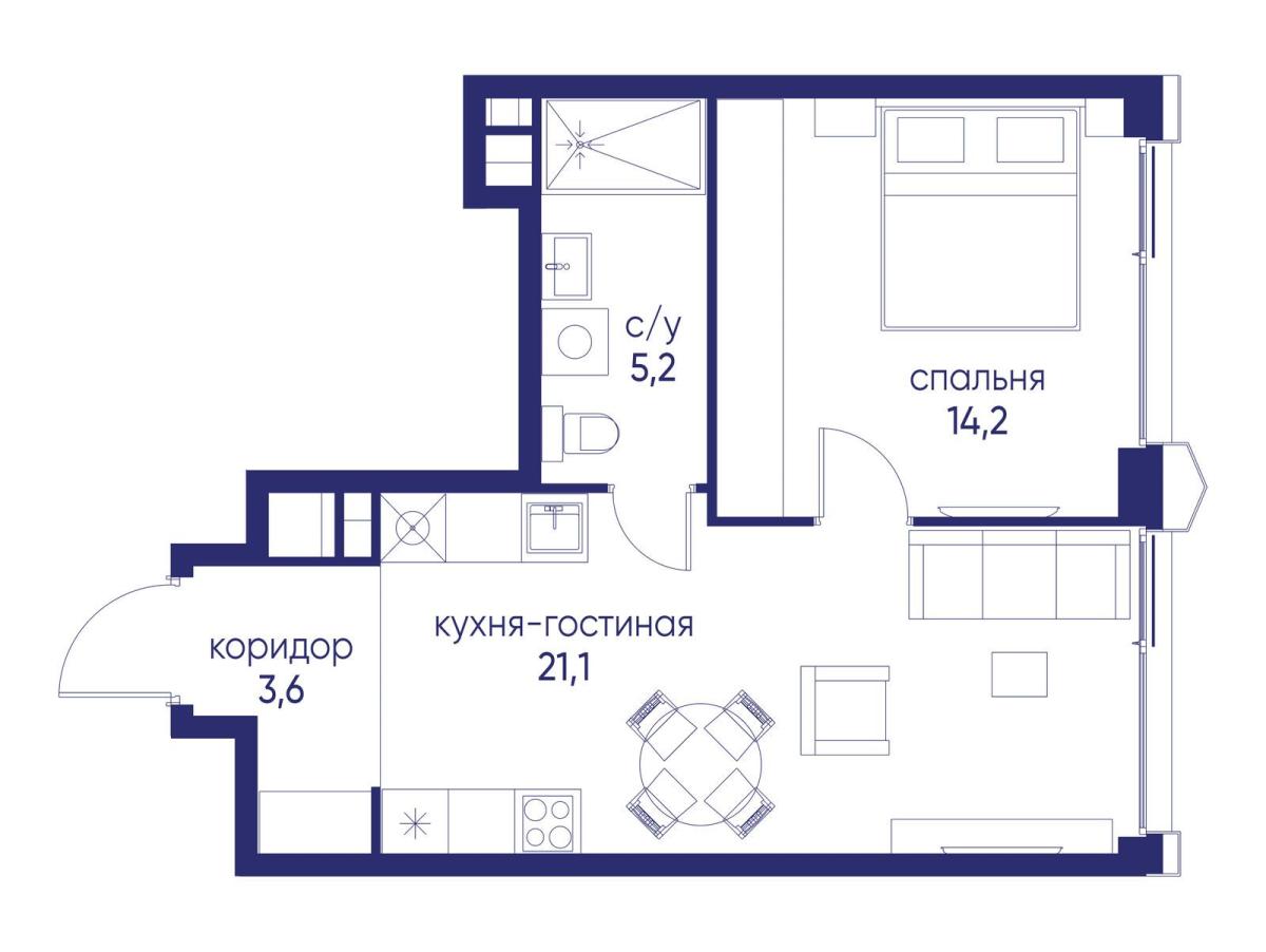 Планировка 1-комнатная квартира в ЖК "Остров"