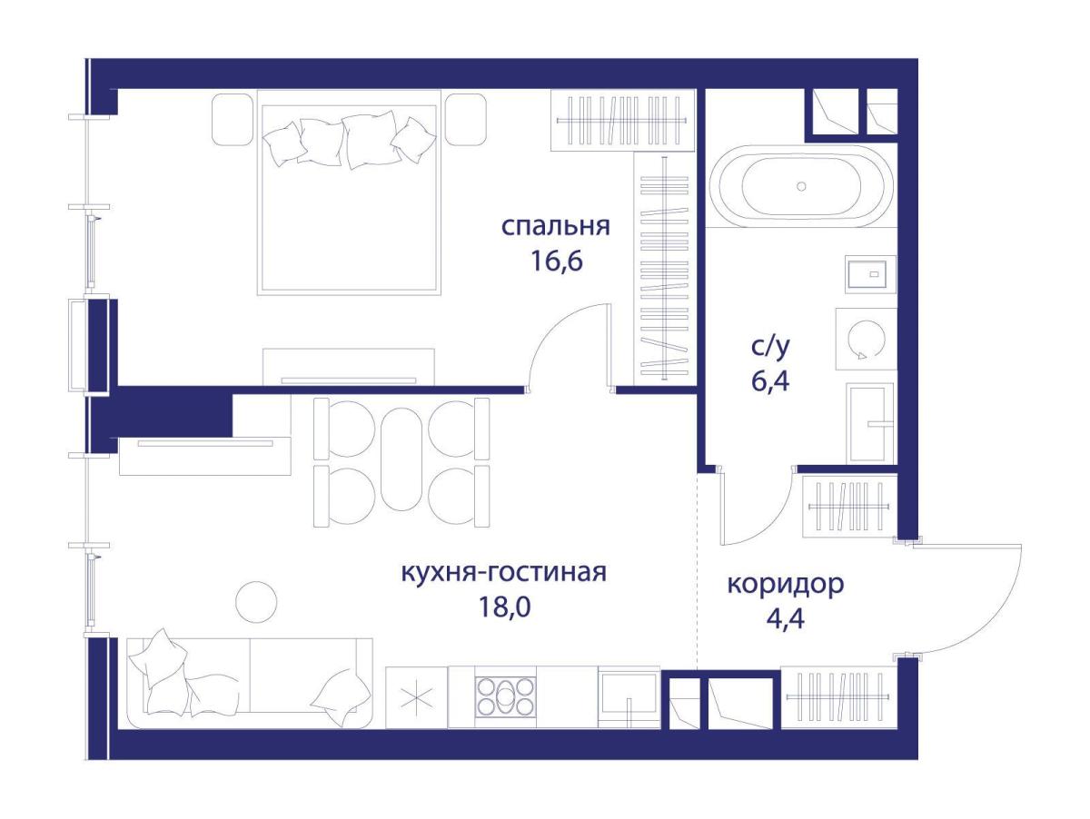 Планировка 1-комнатная квартира в ЖК "Событие"