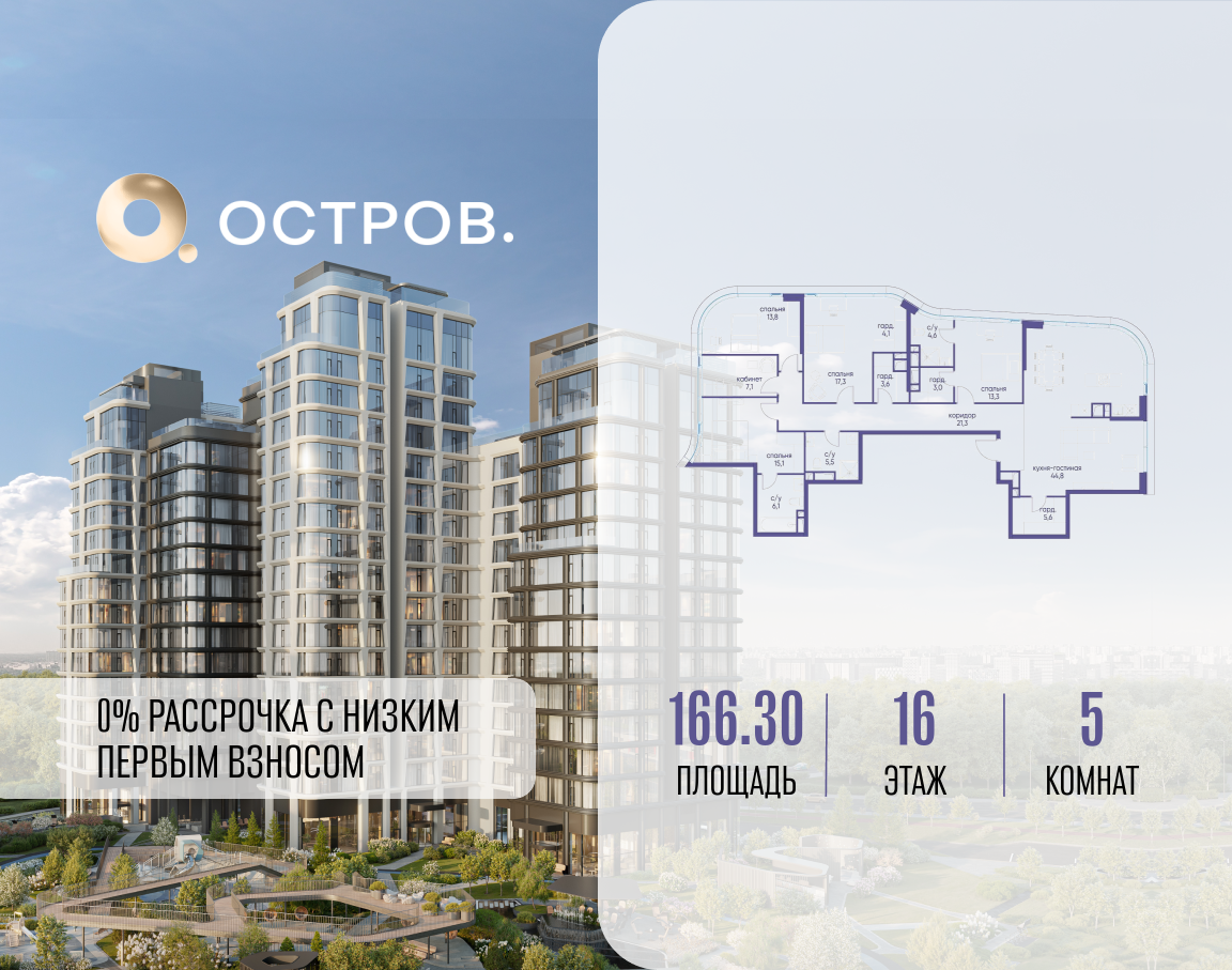 Планировка 5-комнатная квартира в ЖК "Остров"