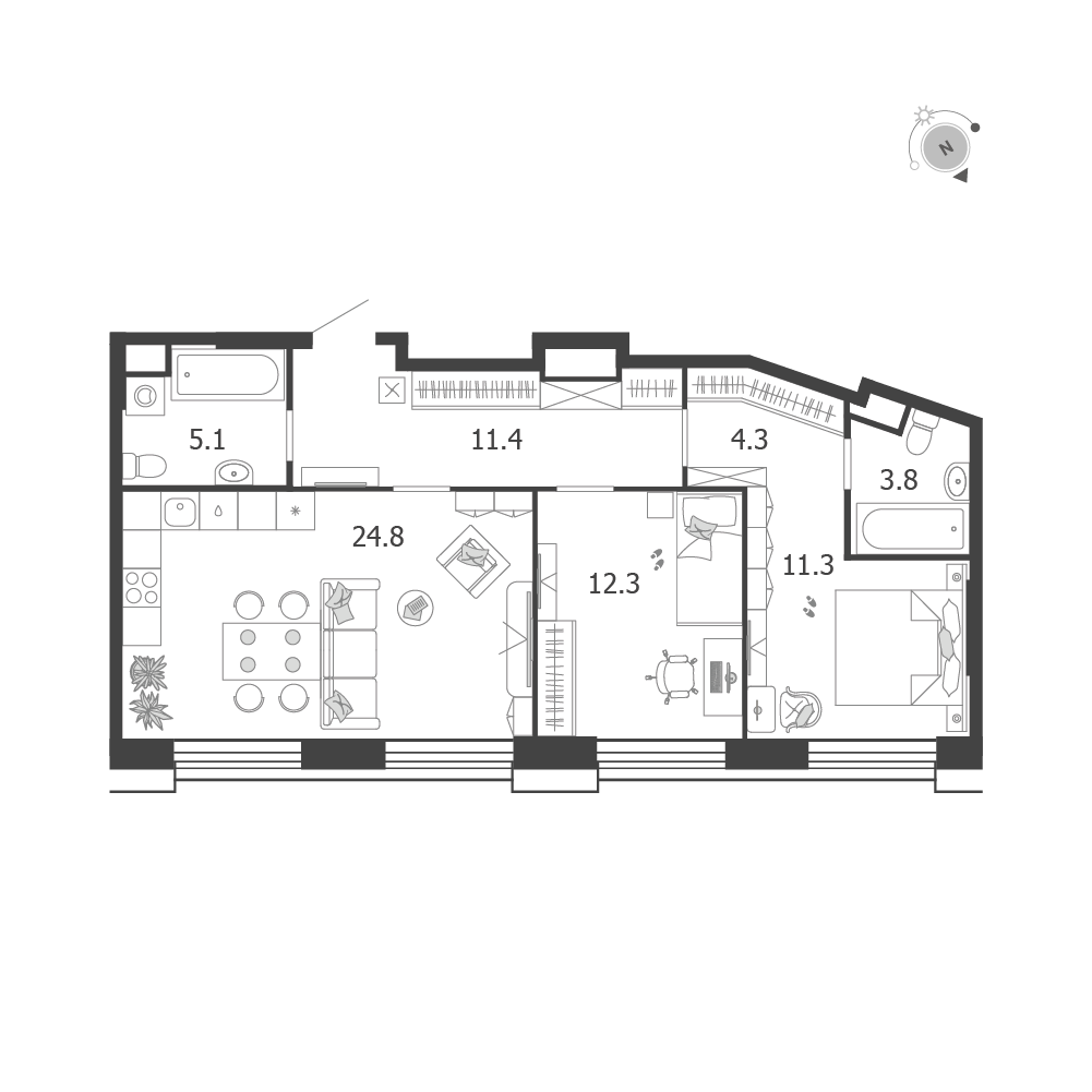 Планировка 2-комнатная квартира в ЖК Voxhall (Воксхолл)