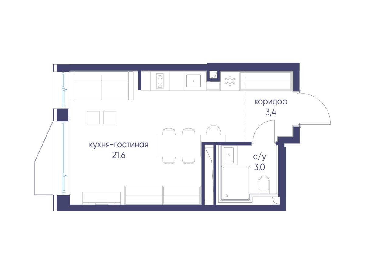 Планировка Студийная планировка в ЖК "Символ"