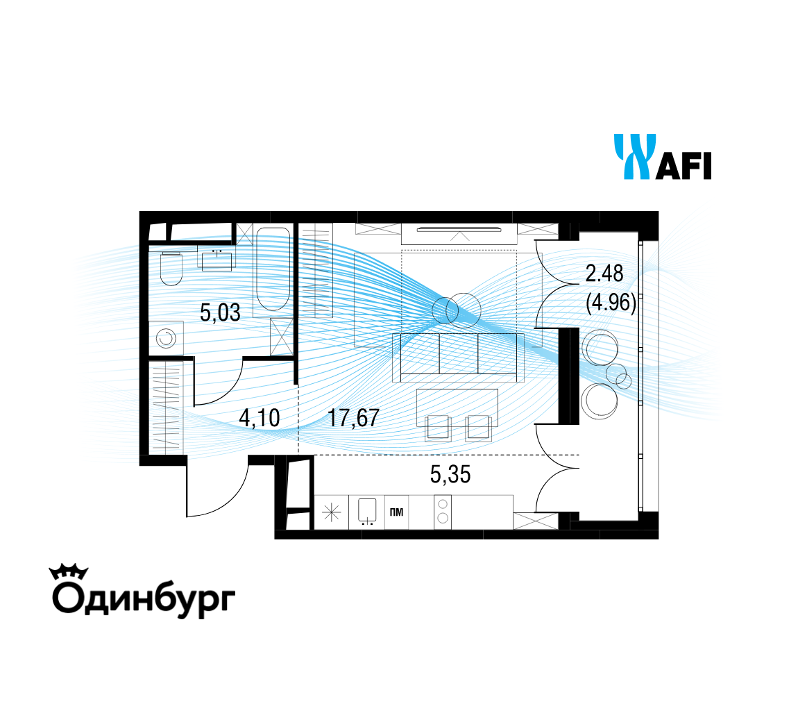 Планировка Студийная планировка в ЖК "Одинбург"
