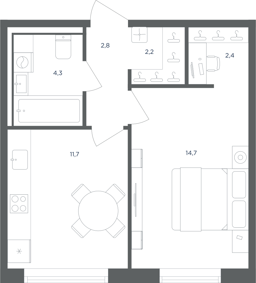 Планировка 1-комнатная квартира в ЖК "Равновесие"