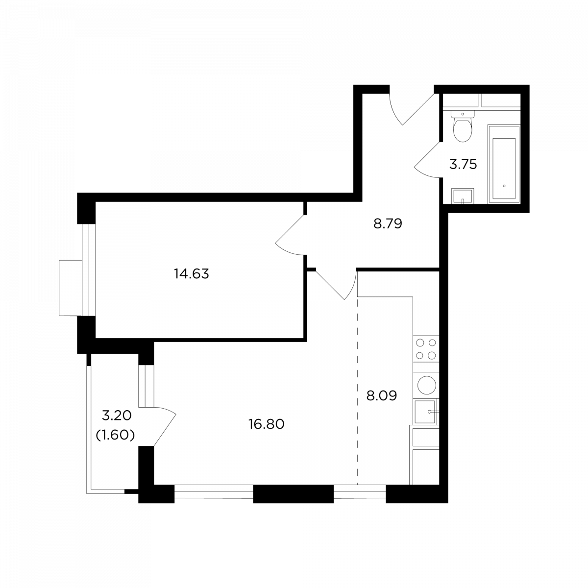 2-комнатная квартира в ЖК TopHills (ТопХиллс) на 26 этаже, площадью 48,84  кв.м., по цене 26 299 585 рублей