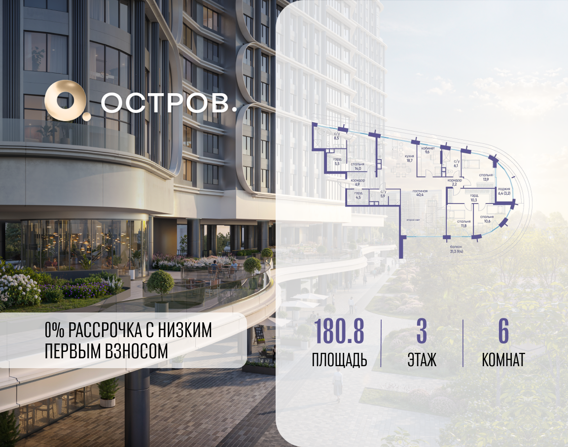 Планировка Многокомнатная квартира в ЖК "Остров"