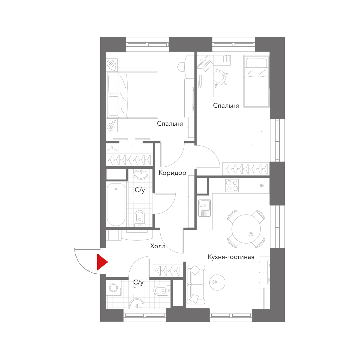 Планировка 2-комнатная квартира в ЖК Voxhall (Воксхолл)