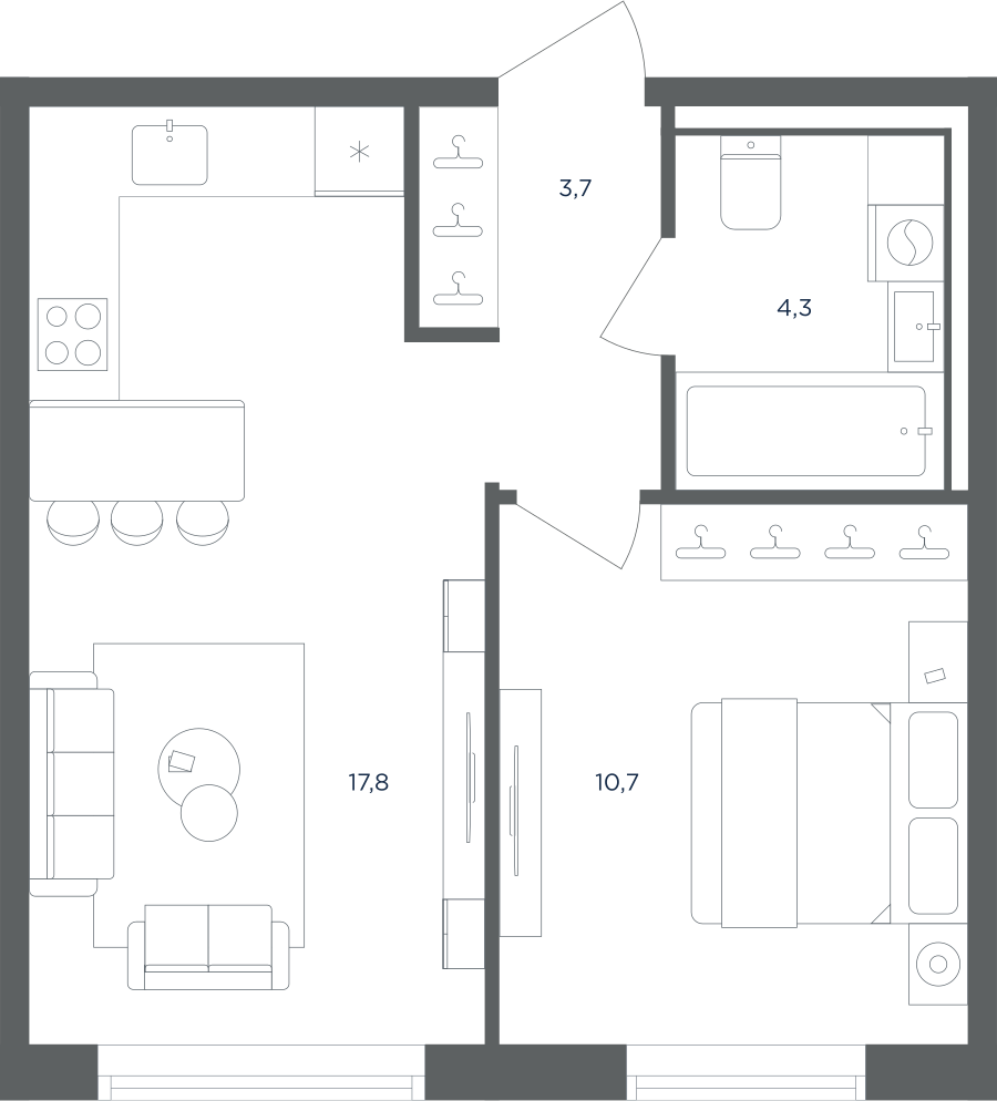 Планировка 1-комнатная квартира в ЖК "Равновесие"