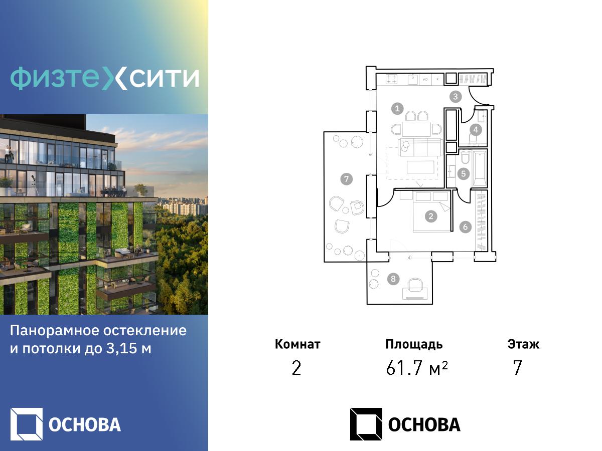 Планировка 2-комнатная квартира в ФизтехСити