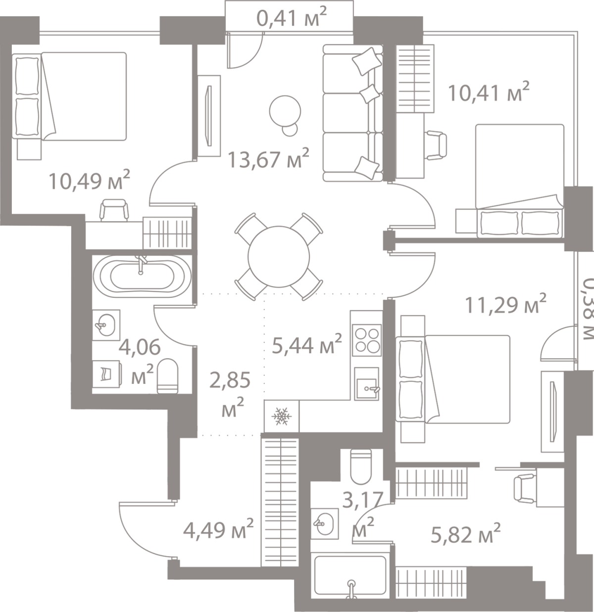 Планировка 3-комнатная квартира в Жилой квартал "Лайф Варшавская" (LIFE Варшавская)
